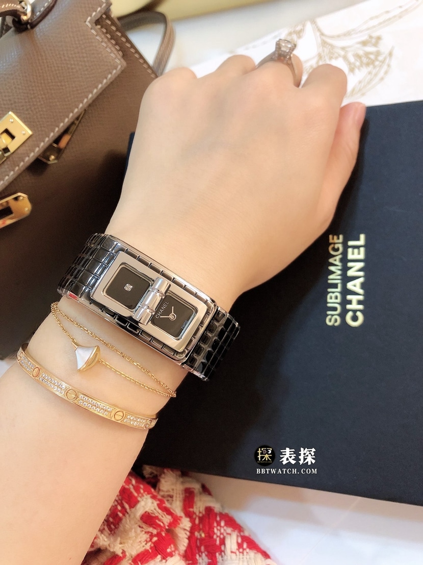香奈儿女士顶级一比一高仿手表黑盘钢带款图片及价格正面实拍图