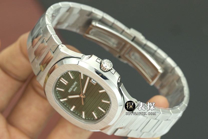 3K厂运动优雅百达翡丽1:1复刻手表夜光绿盘钢带款5711/1A-014侧面实拍图