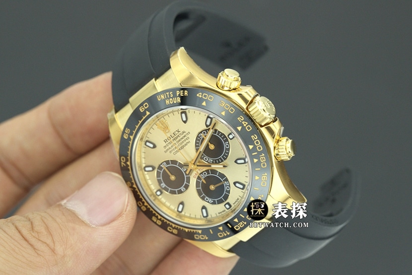 C厂迪通拿劳力士1:1复刻手表计时香槟色熊猫盘橡胶款M116518ln-0048整体实拍图