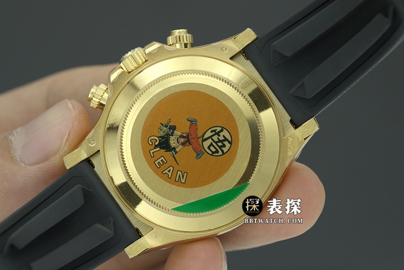C厂迪通拿劳力士1:1复刻手表计时香槟色熊猫盘橡胶款M116518ln-0048背面实拍图