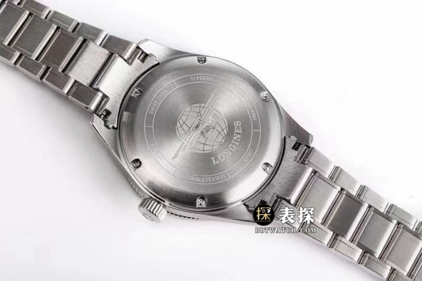 运动浪琴1:1复刻手表男士黑盘钢带款L3.812.4.53.6背面实拍图