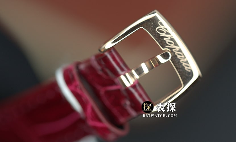 YF快乐钻萧邦1:1复刻手表红色珍珠母贝盘玫瑰金8颗灵动钻石皮带款275378-5005表扣实拍图