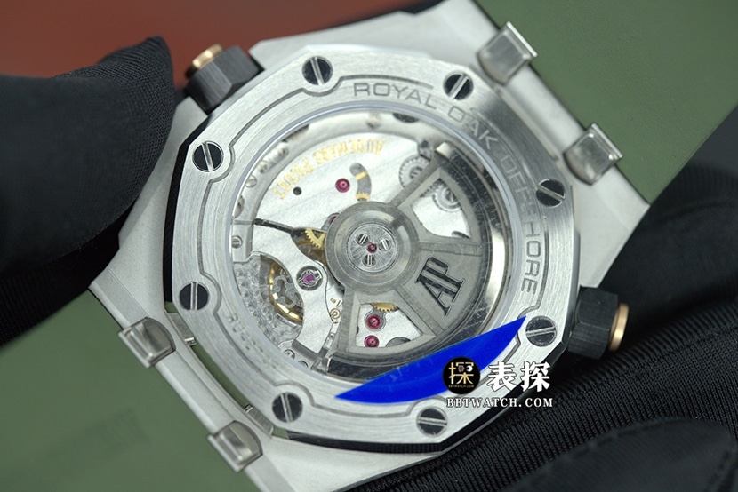 ZF离岸型爱彼1:1复刻手表军绿盘橡胶款牛油果15720ST.OO.A052CA.01背面实拍图