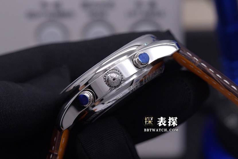 KL厂制表传统浪琴1:1复刻手表银盘麦粒饰纹皮带款L2.673.4.78.3侧面实拍图