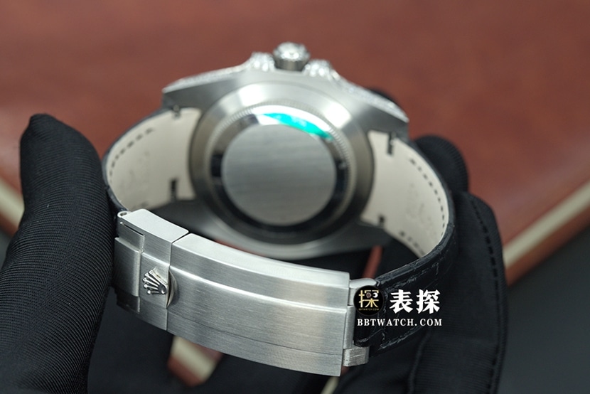 游艇名仕型劳力士1:1复刻手表盘镶钻橡胶款表扣实拍图