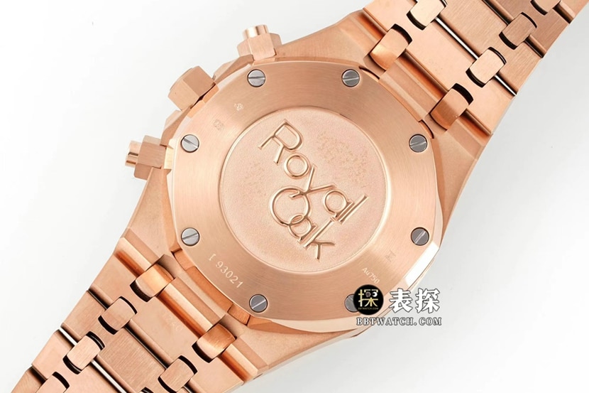 IPF皇家橡树爱彼1:1复刻手表蓝盘玫瑰金钢带款26331OR.OO.1220OR.01背面实拍图