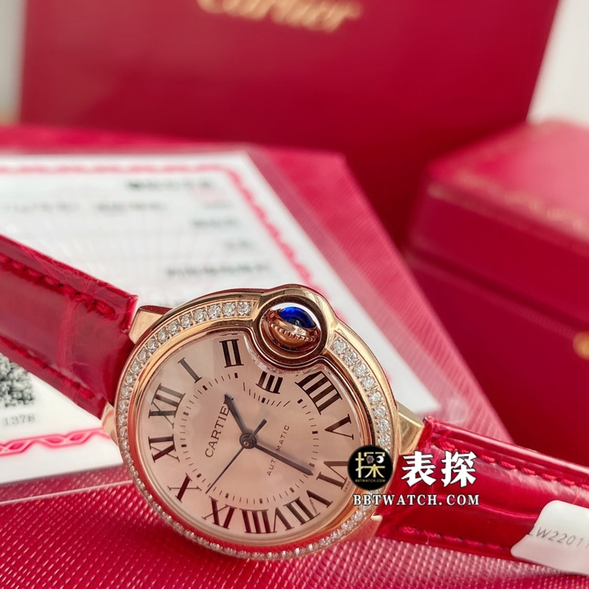 原单蓝气球卡地亚1:1复刻手表女士银灰盘镶钻皮带款WJBB0033侧面图