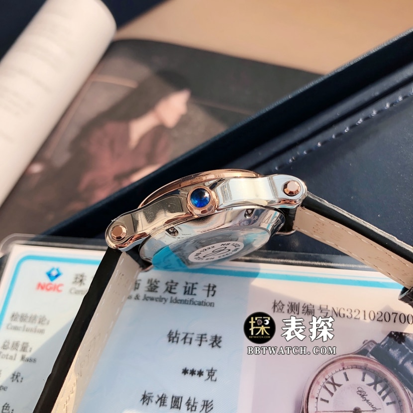 原单快乐钻萧邦1:1复刻手表女士银灰盘皮带款278573-6013侧面图