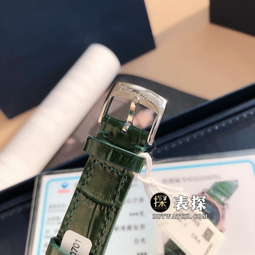 原单快乐钻萧邦1:1复刻手表女士绿盘皮带款278582-6005表扣图