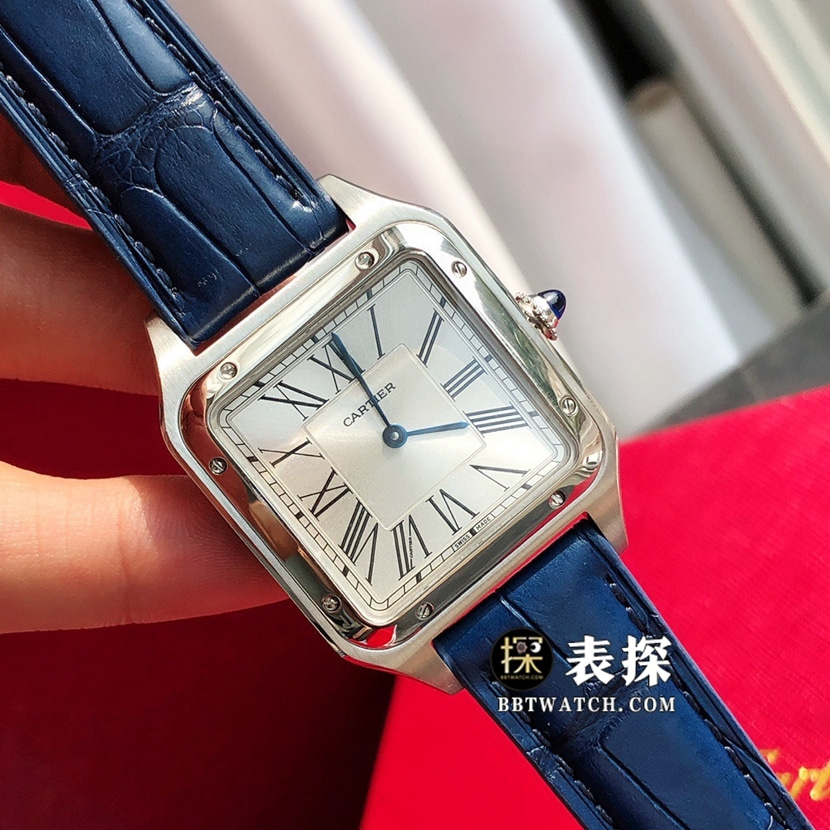 原单山度士卡地亚1:1复刻手表情侣款银盘皮带款WSSA0022、WSSA0023正面图