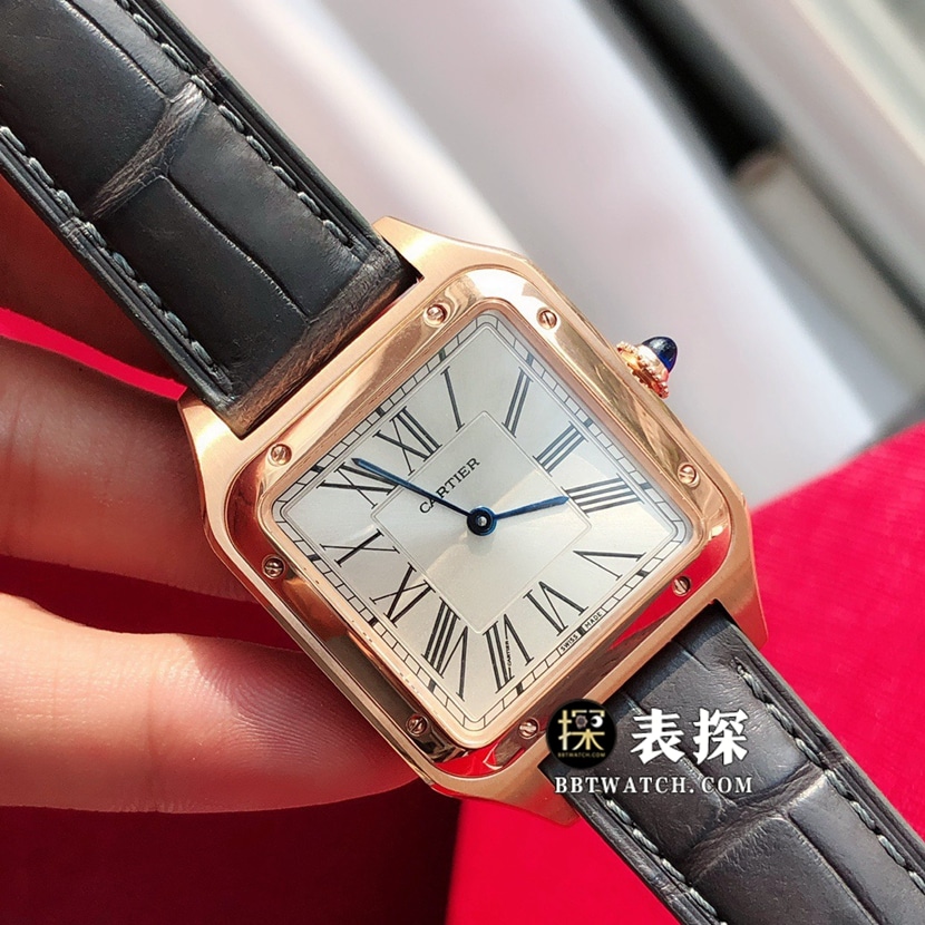 原单山度士卡地亚1:1复刻手表情侣款银盘玫瑰金皮带款WGSA0021、WGSA0022正面图