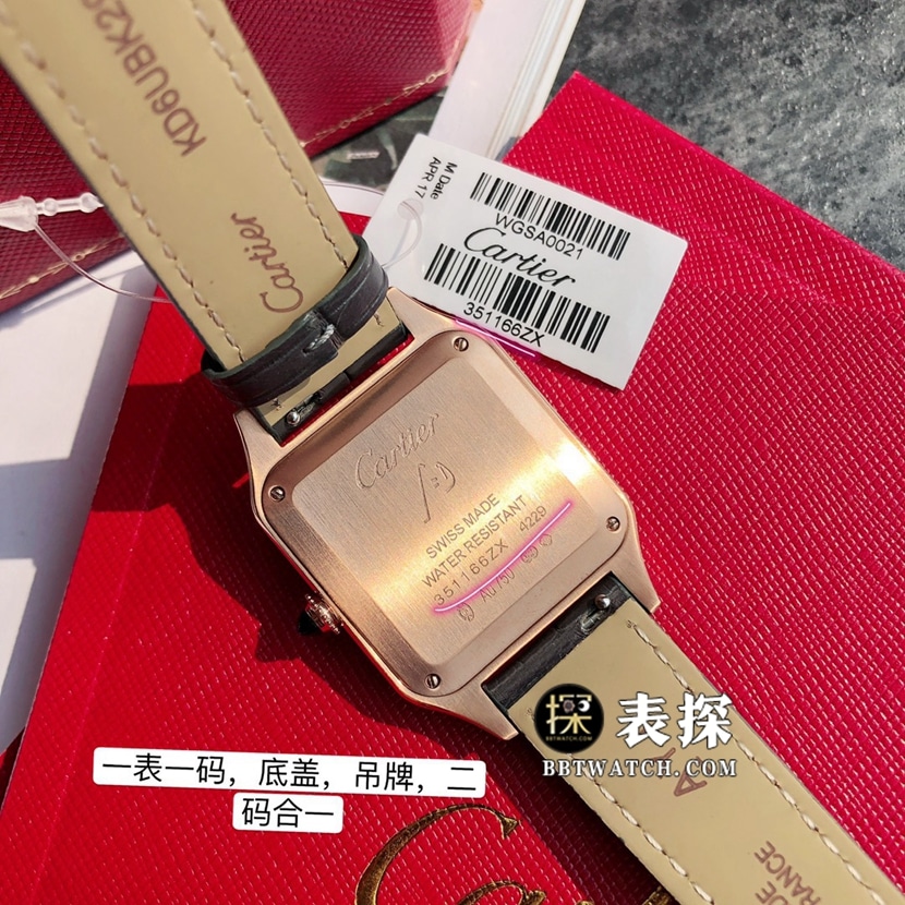 原单山度士卡地亚1:1复刻手表情侣款银盘玫瑰金皮带款WGSA0021、WGSA0022后盖图