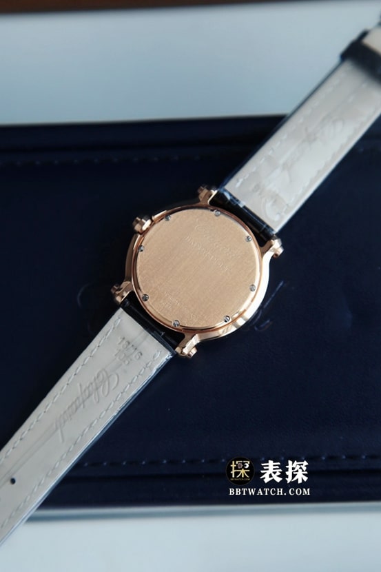 原单快乐钻萧邦1:1复刻手表女士银白盘玫瑰金镶钻皮带款277473-5009后盖图