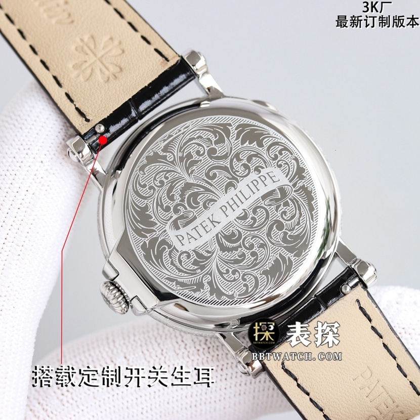 3K古典百达翡丽1:1复刻手表银白盘皮带款5153G-010后盖图