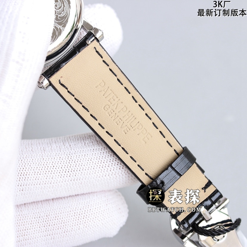 3K古典百达翡丽1:1复刻手表银白盘皮带款5153G-010表带图
