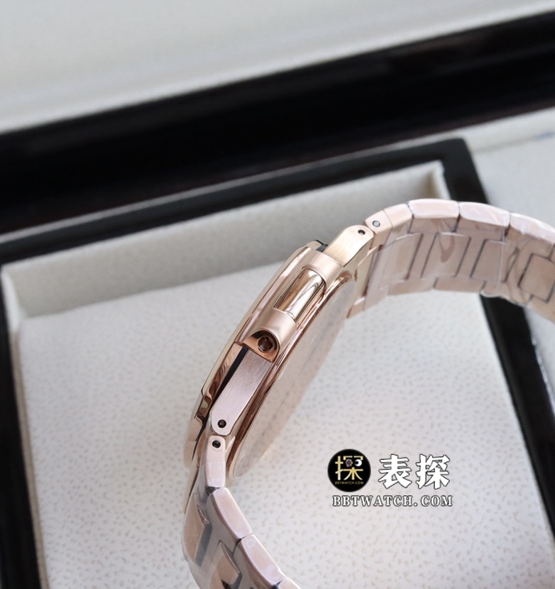 原单运动优雅百达翡丽1:1复刻手表金盘镶钻玫瑰金钢带款7010/1R-012侧面图