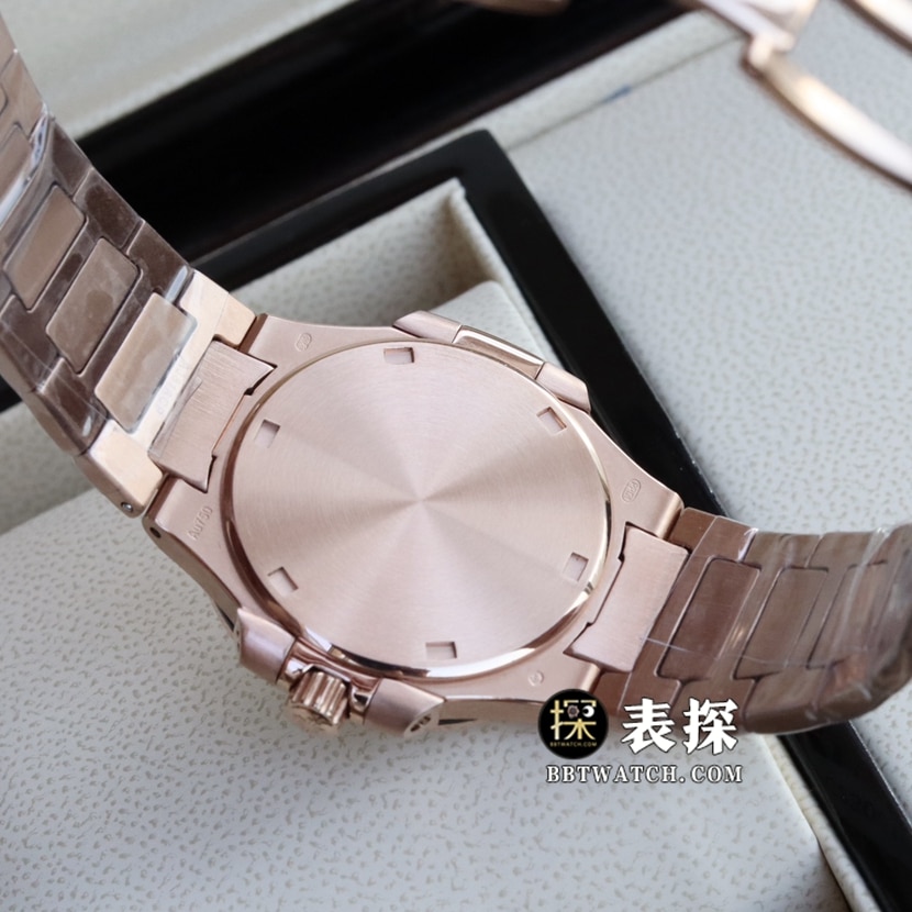 原单运动优雅百达翡丽1:1复刻手表金盘镶钻玫瑰金钢带款7010/1R-012后盖图