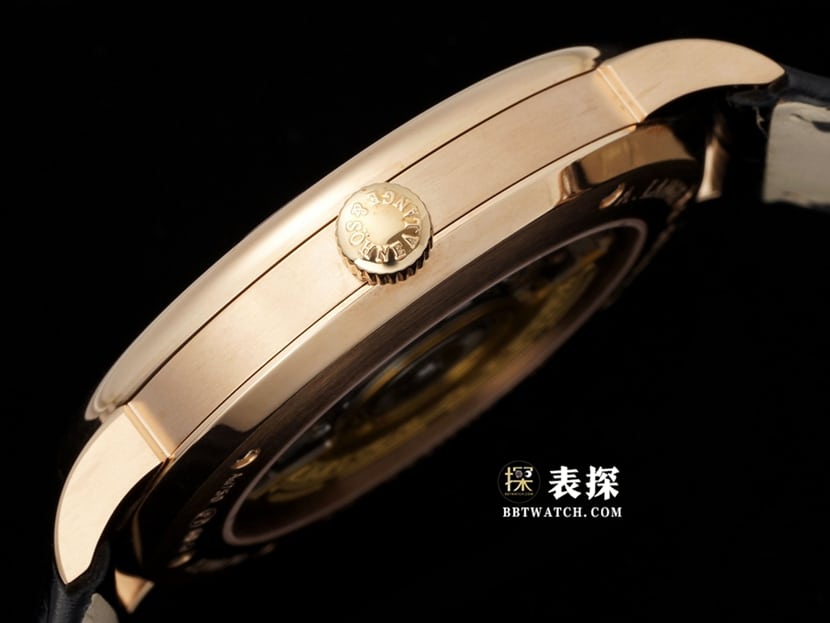 F8萨克森朗格1:1复刻手表男士黑色砂金石盘玫瑰金皮带款侧面实拍图