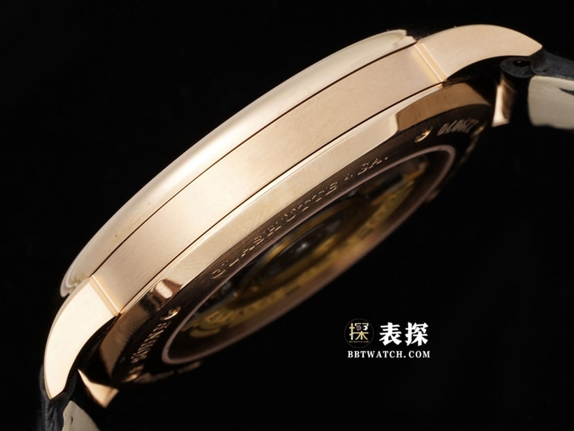 F8萨克森朗格1:1复刻手表男士黑色砂金石盘玫瑰金皮带款侧面实拍图