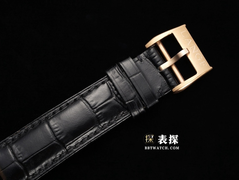 F8萨克森朗格1:1复刻手表男士黑色砂金石盘玫瑰金皮带款表扣实拍图