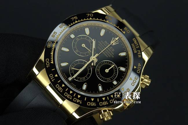 N厂顶级复刻劳力士迪通拿4130胶带款黄金陶瓷圈口黑盘904钢正面实拍图