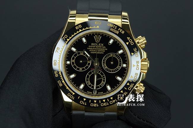 N厂顶级复刻劳力士迪通拿4130胶带款黄金陶瓷圈口黑盘904钢正面实拍图