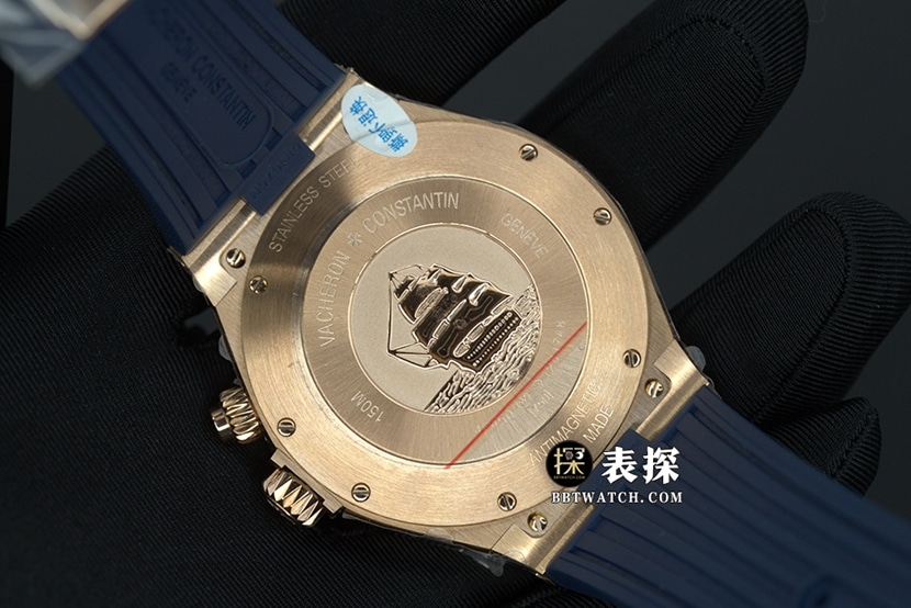 TWA纵横四海江诗丹顿1:1复刻手表夜光蓝盘玫瑰金双时区皮带款P47450/000A-9039背面实拍图