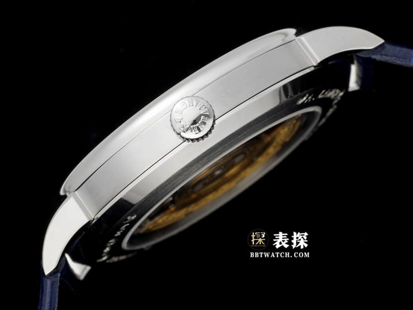 F8萨克森朗格1:1复刻手表蓝色盘皮带款205.086侧面实拍图