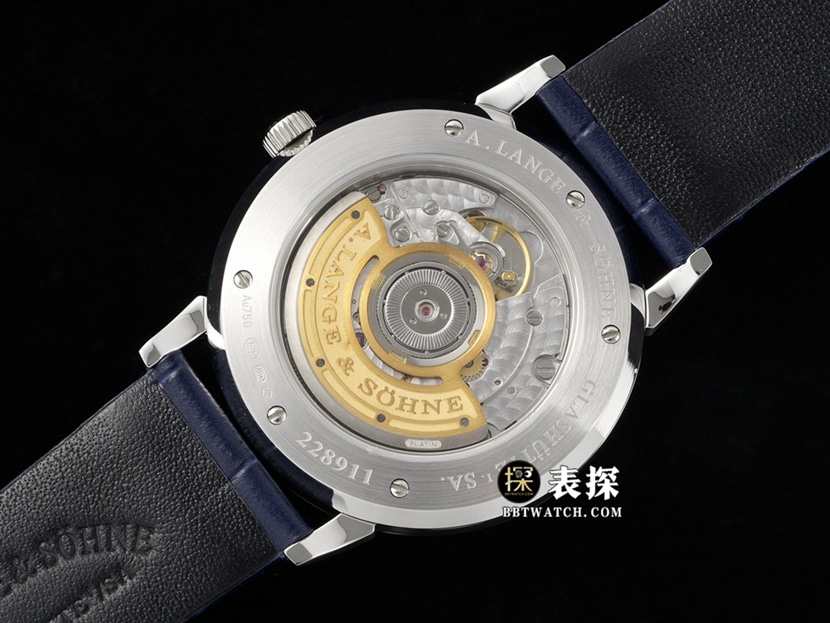 F8萨克森朗格1:1复刻手表蓝色盘皮带款205.086背面实拍图