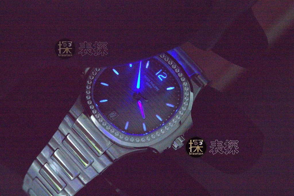 3K厂运动优雅百达翡丽1:1复刻手表夜光灰黑色镶钻圈钢带款7118/1200A-011夜光效果