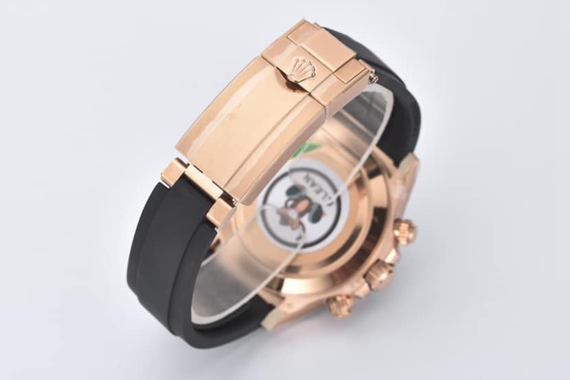 C厂迪通拿劳力士1:1复刻手表日亮金盘玫瑰金橡胶款m116515ln-0061表带实拍图