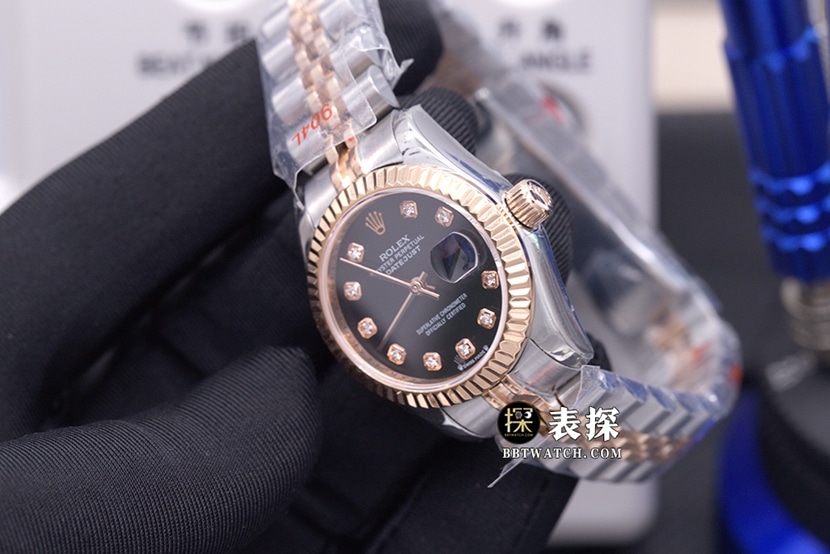 EW厂日志型劳力士1:1复刻手表黑盘间金钢带款m126231-0019正面实拍图