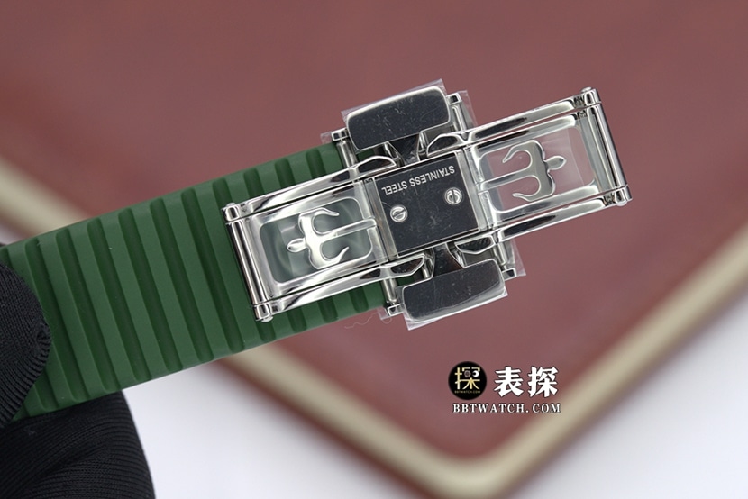 3K厂AQUANAUT百达翡丽1:1复刻手表卡其绿色浮雕盘橡胶款5168G-010表扣实拍图