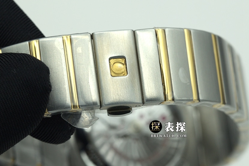 3S星座欧米茄1:1复刻手表香槟色表盘圈钻钢带款123.20.38.21.58.001表带实拍图