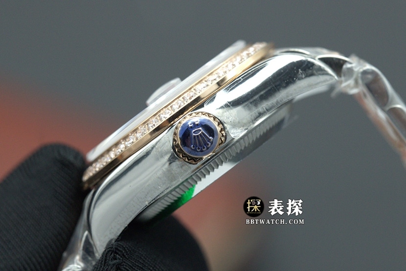 日志劳力士1:1复刻手表圈钻紫盘间金钢带款m279381rbr-0015侧面实拍图