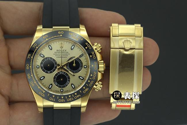 C厂劳力士男士宇宙计型迪通拿一比一超A精仿手表香槟色熊猫盘橡胶款M116518ln-0048整体实拍图