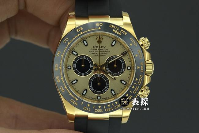 C厂劳力士男士宇宙计型迪通拿一比一超A精仿手表香槟色熊猫盘橡胶款M116518ln-0048整体实拍图
