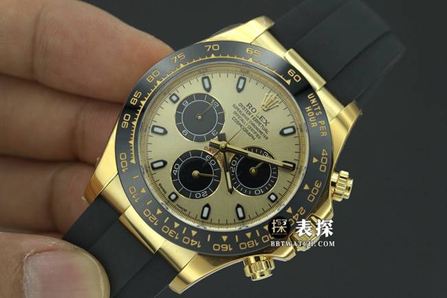 C厂劳力士男士宇宙计型迪通拿一比一超A精仿手表香槟色熊猫盘橡胶款M116518ln-0048整体实拍图