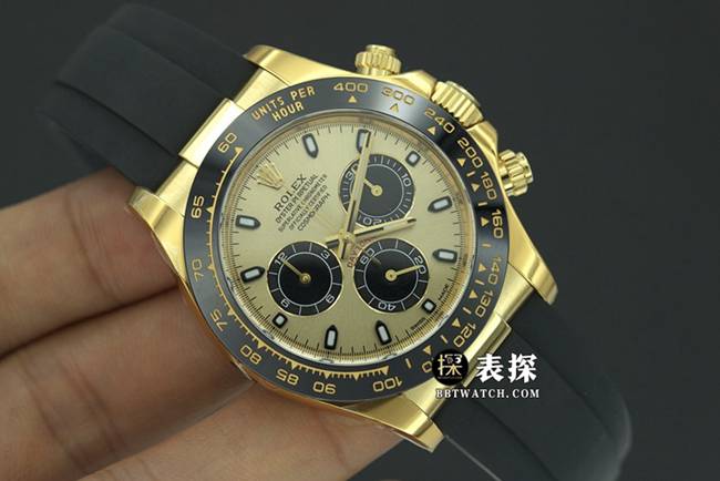 C厂劳力士男士宇宙计型迪通拿一比一超A精仿手表香槟色熊猫盘橡胶款M116518ln-0048整体实拍图