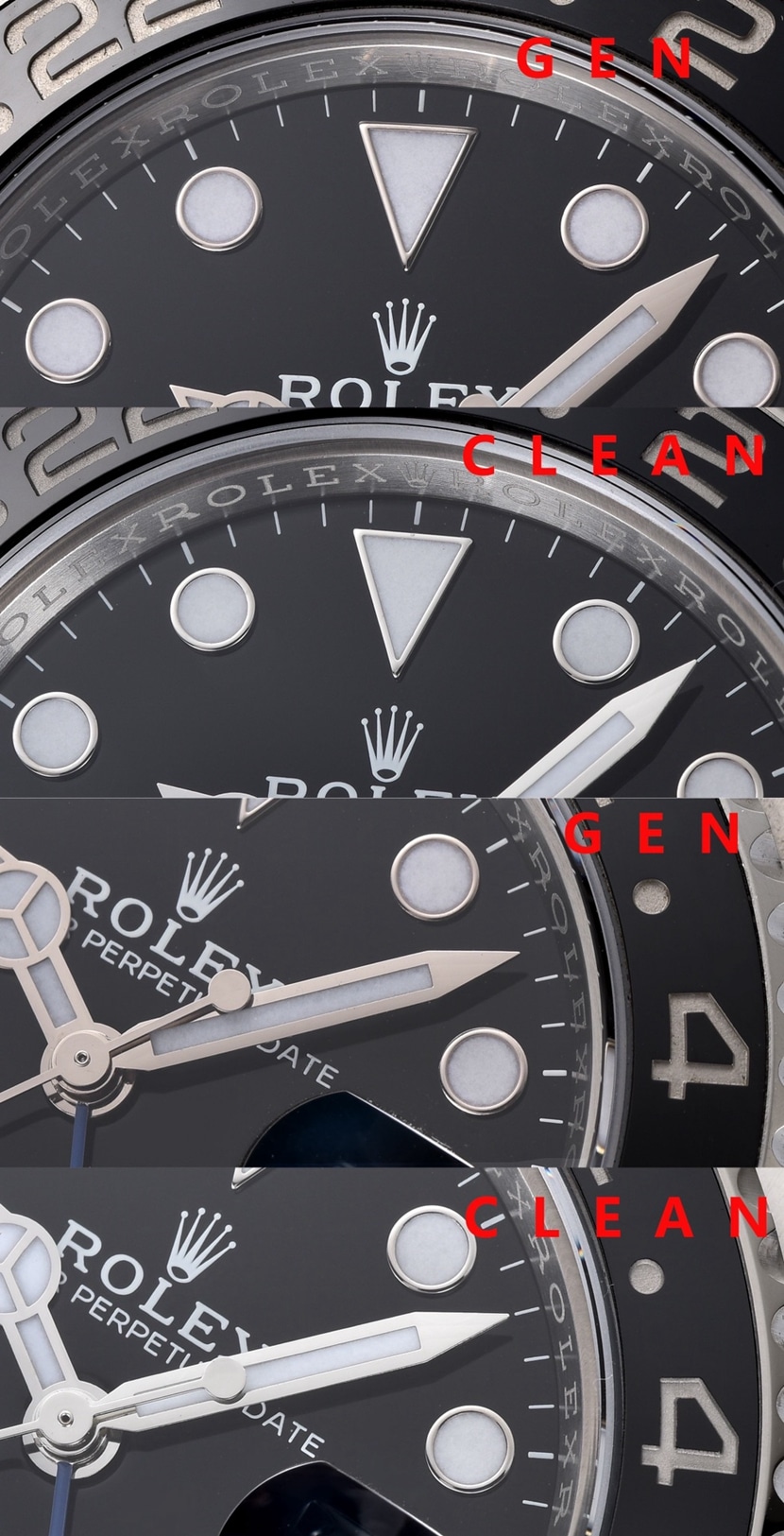 劳力士天花板,格林尼治型II复刻表,正面对比图