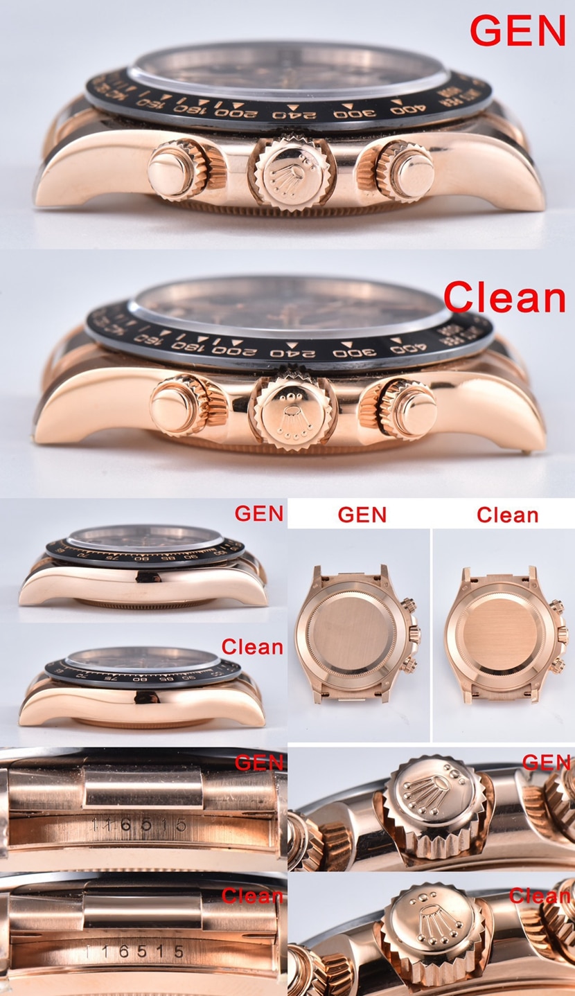 迪通拿C厂劳力士1:1复刻手表M116515LN-0041对比正品评测侧面对比图