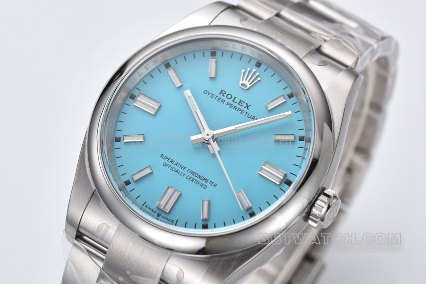 C厂劳力士蚝式恒动一比一顶级复刻36mm绿松石蓝盘m126000-0006正面实拍图