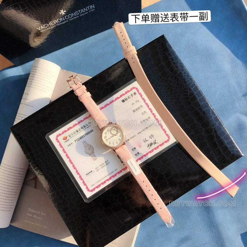 原单江诗丹顿伊灵女神超A高仿粉盘粉红金1205F/000R-B984正面实拍图