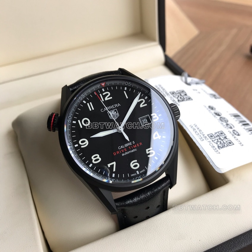 原单泰格豪雅卡莱拉顶级一比一高仿黑盘WAR2A80.FC6337正面实拍图