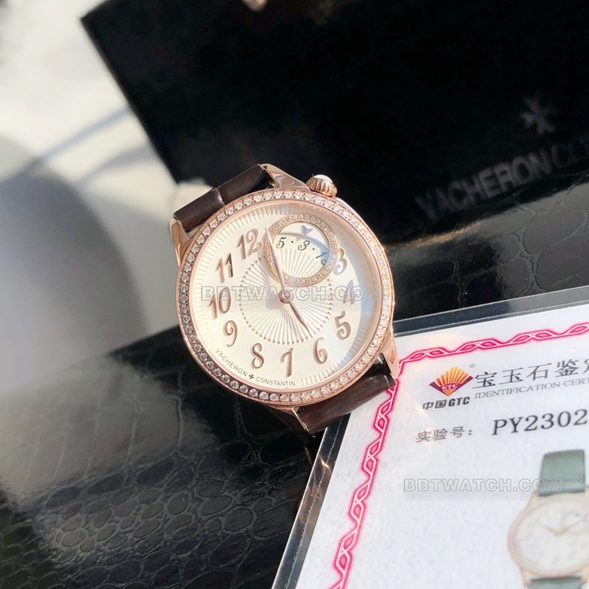 原单江诗丹顿伊灵女神一比一超A精仿白盘粉红金1205F/000R-B622正面实拍图