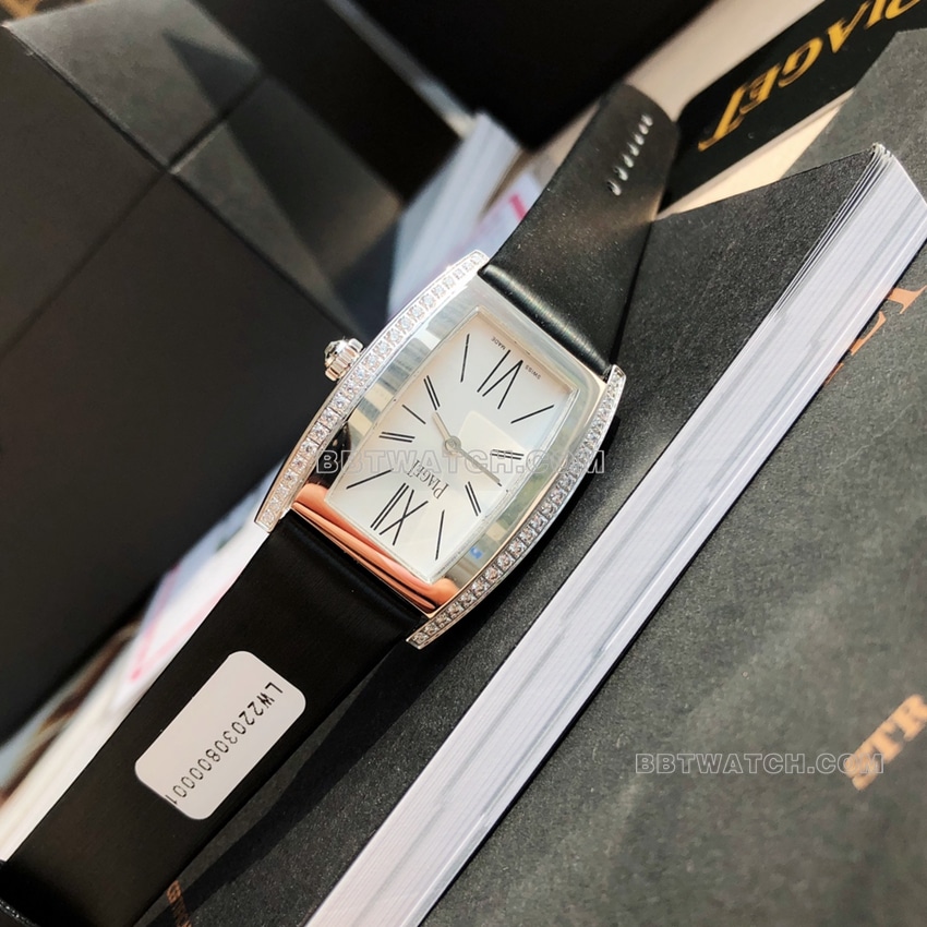 原单伯爵珠宝腕表顶级一比一高仿白盘钻圈黑色皮带款G0A41189正面实拍图
