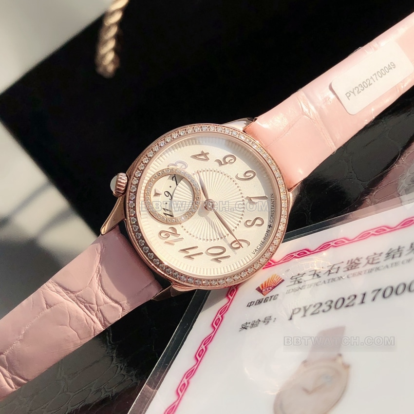 原单江诗丹顿伊灵女神超A高仿粉盘粉红金1205F/000R-B984正面实拍图