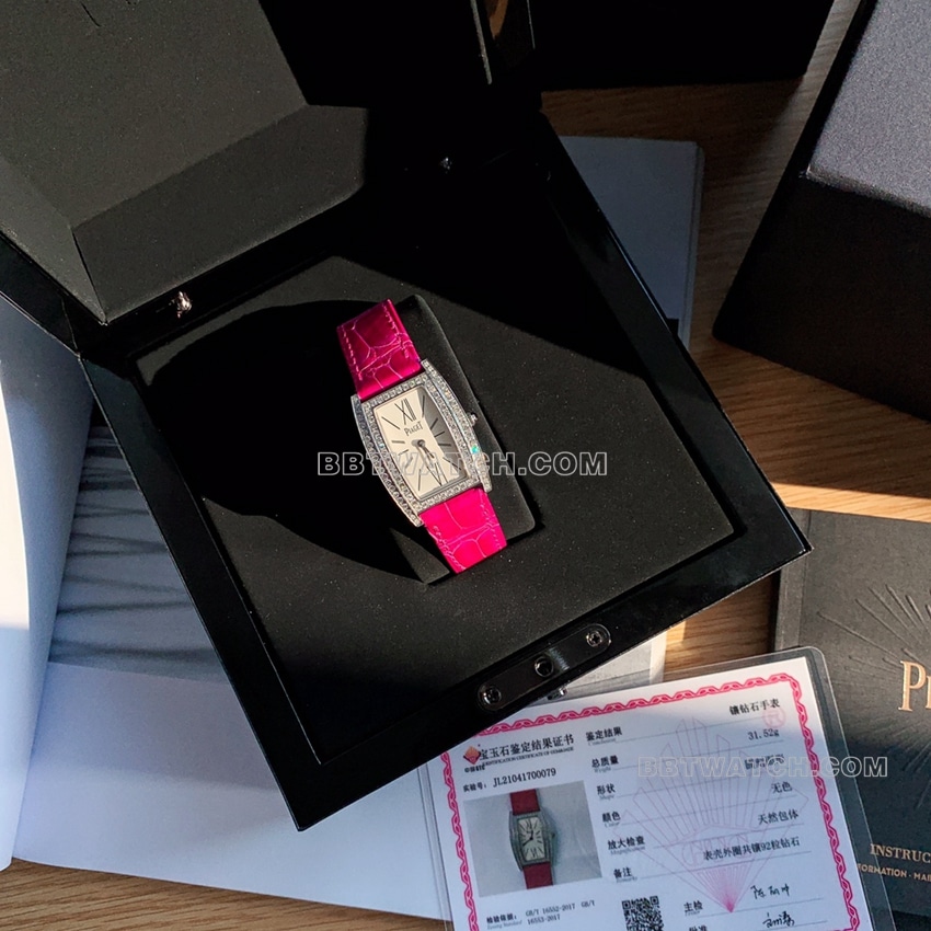 原单伯爵一比一超A高仿白盘钻圈玫红色皮带款G0A39191正面实拍图