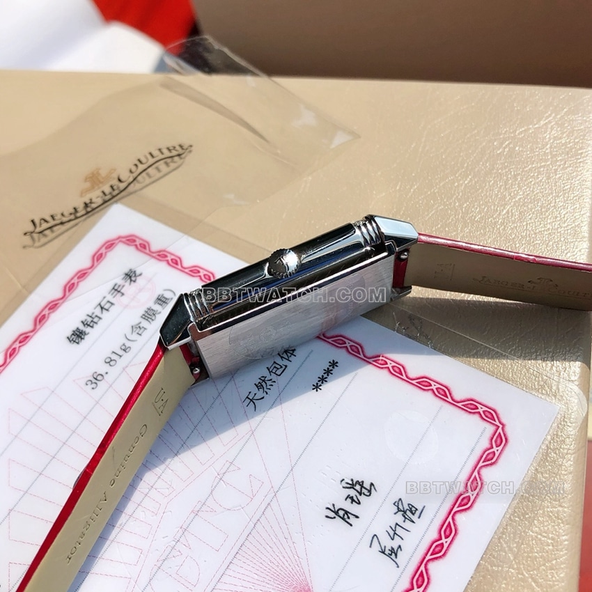 原单积家翻转腕表顶级复刻白盘红色皮带款3288420侧面实拍图