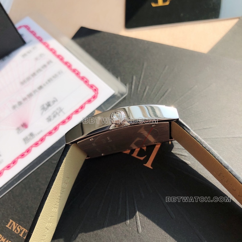 原单伯爵珠宝腕表顶级一比一高仿白盘钻圈黑色皮带款G0A41189侧面实拍图